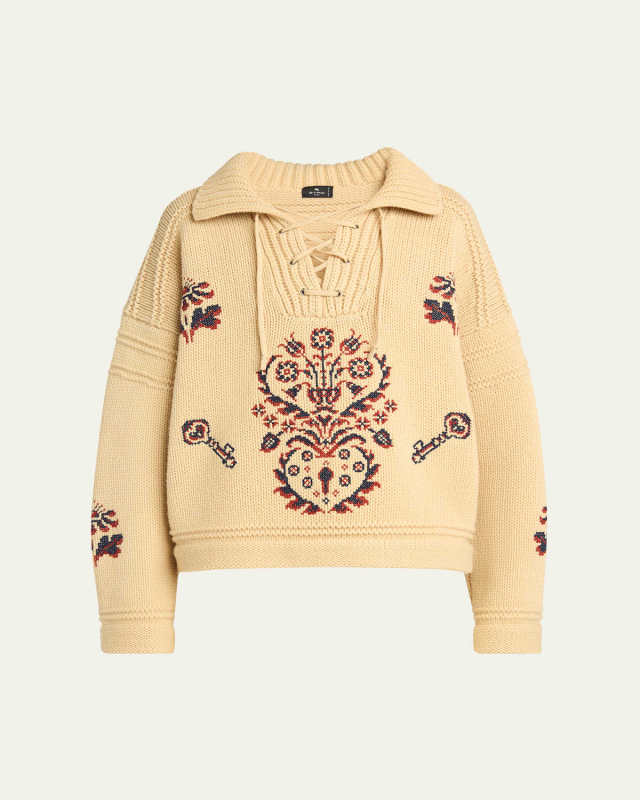 Lace-Up Wool-Cashmere Sweater